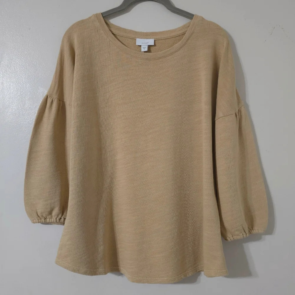 J. JILL 100 Cotton French Terry Slub Knit Long Sleeve Crew, Bishop Sleeves, S - Picture 2 of 13